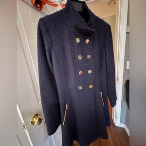 GUESS Women's Wool Pea Coat with Gold Buttons